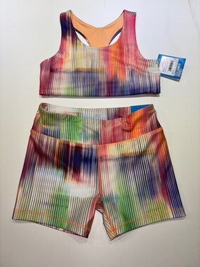 Girls 10-12 Colorful NWT Tie-Dye Sports Bra & Active Bike Shorts Set DSG